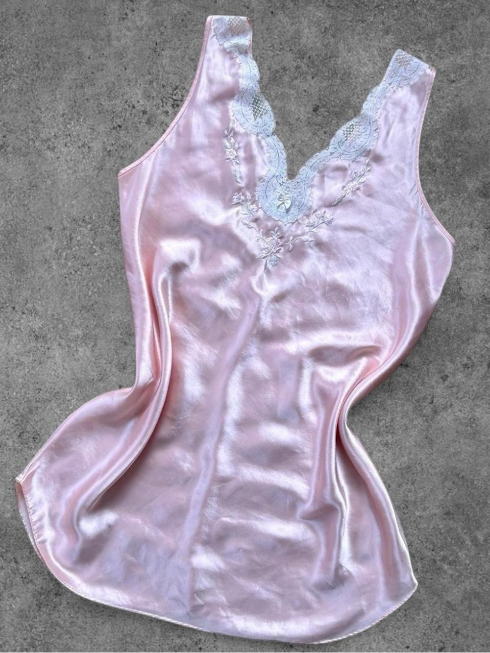 Baby Pink Satin & Lace Slip Dress